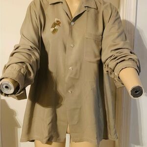 Vintage 1950s Men's Silky Rayon Button Down Loop Shirt w/Embroidered Design
